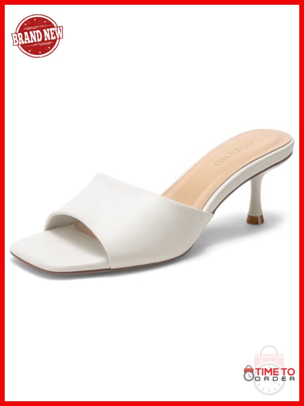 Faux Leather Kitten Heel Sandals Square Toe Ankle Strap Slip On